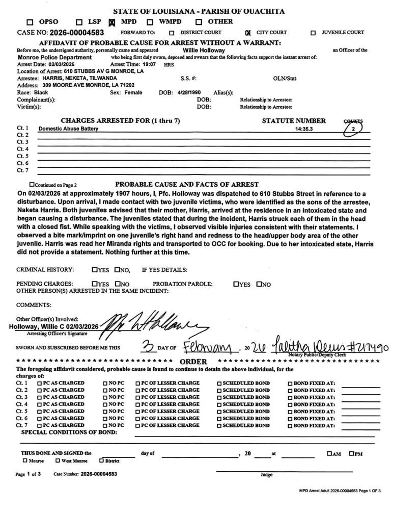 Booking photo of Neketa Harris