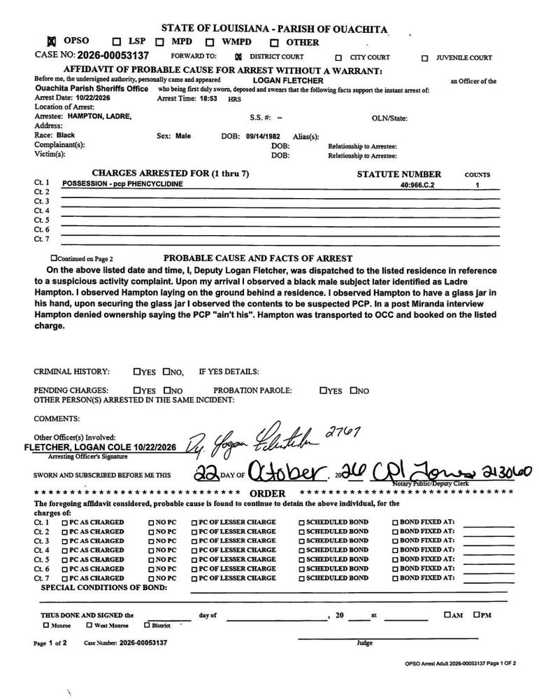 Ladre Hampton booking photo