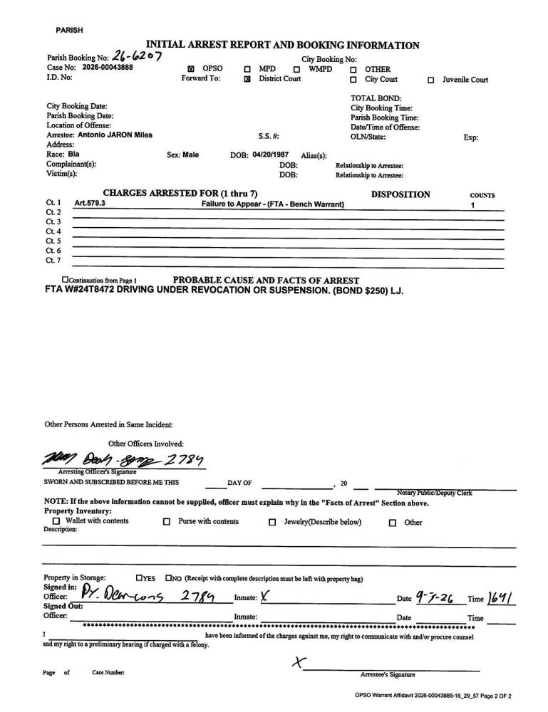 Booking photo of Antonio Miles