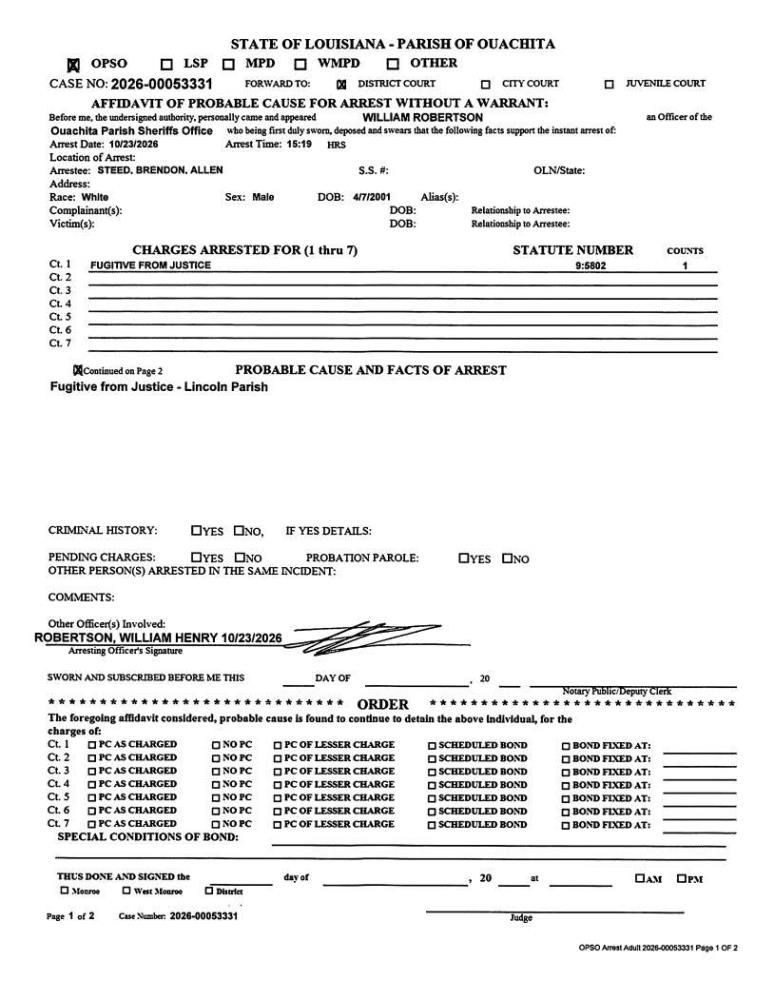 Brendon Steed booking photo