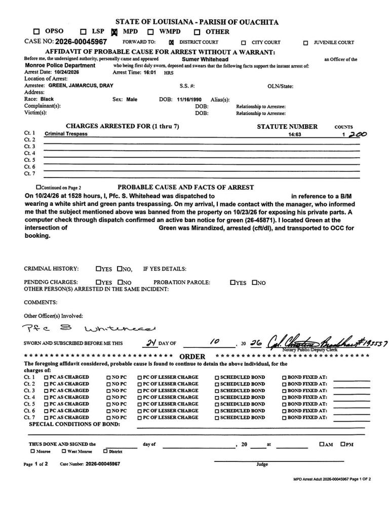 Jamarcus Green booking photo