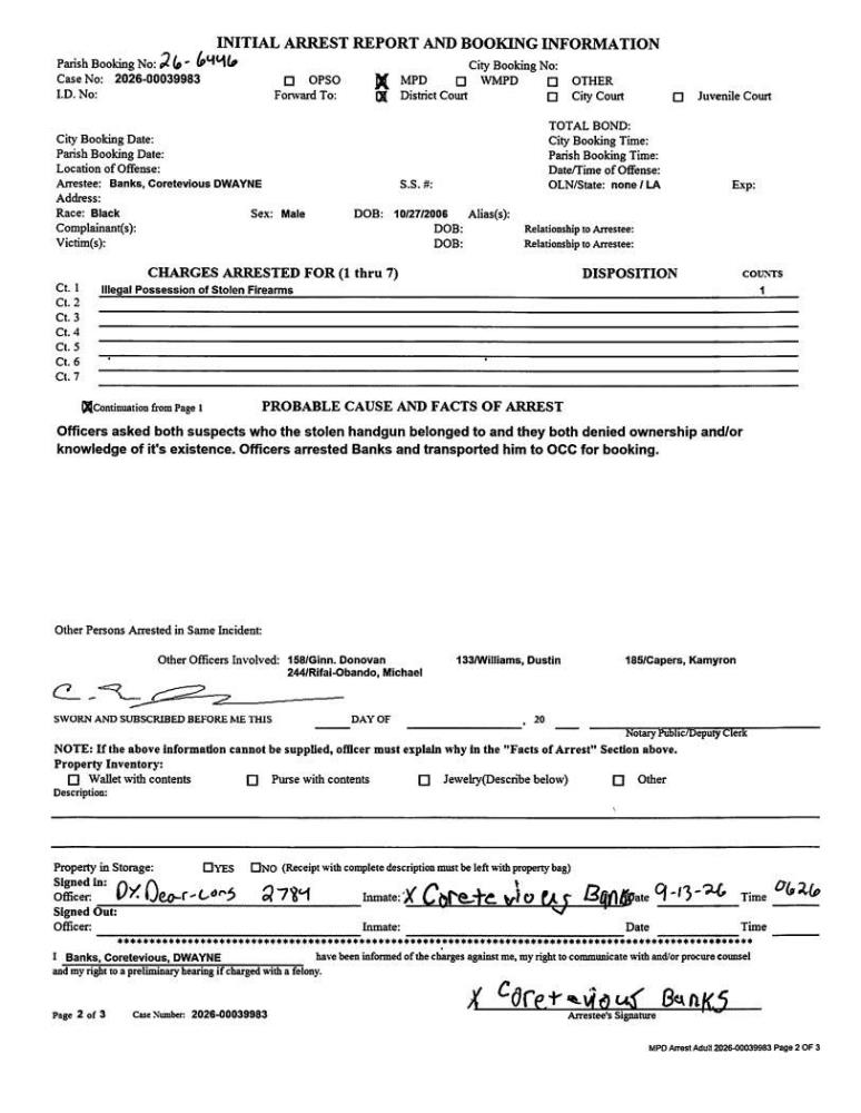 Coretevious Banks booking photo