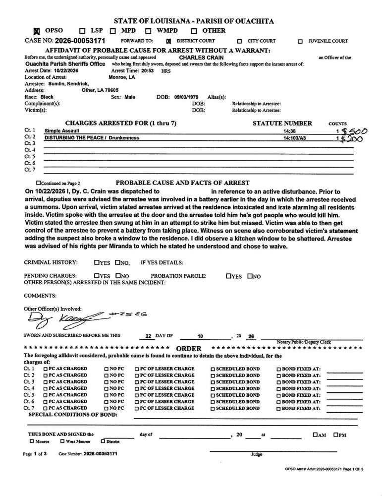Kendrick Sumlin booking photo